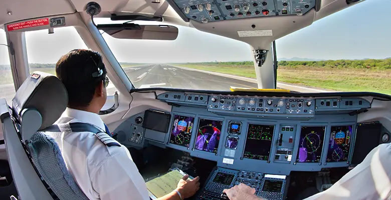 Pilot training in a commercial jet cockpit